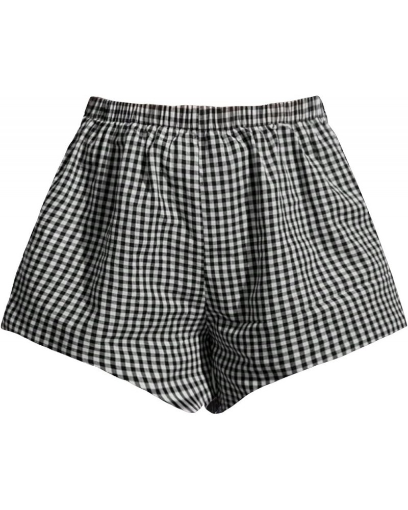 Women's Plus Size Plaid Pajama Shorts Elastic Waisted Sleep Lounge Shorts Black and White $9.84 Sleep & Lounge