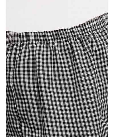 Women's Plus Size Plaid Pajama Shorts Elastic Waisted Sleep Lounge Shorts Black and White $9.84 Sleep & Lounge