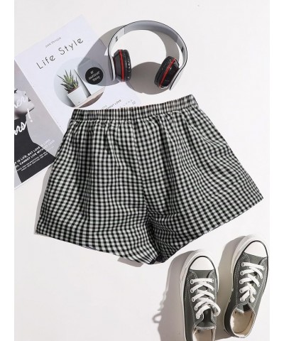 Women's Plus Size Plaid Pajama Shorts Elastic Waisted Sleep Lounge Shorts Black and White $9.84 Sleep & Lounge