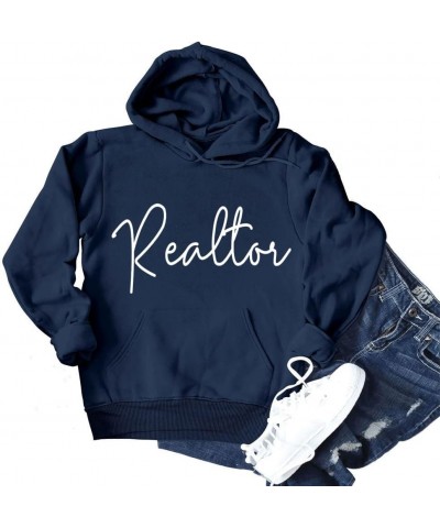 Womens Casual Funny Real Estate Hoodie Long Sleeve Drawstring Hooded Sweatshirt Fall Pullover with Pockets Navy Blue $13.70 H...