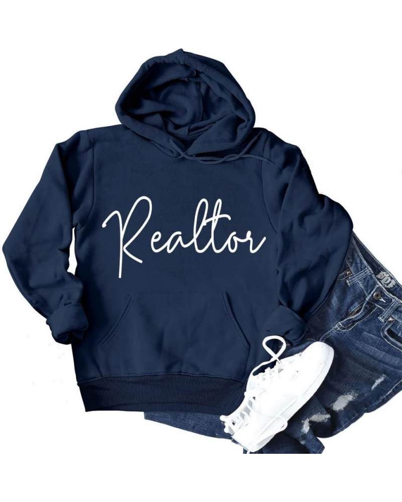 Womens Casual Funny Real Estate Hoodie Long Sleeve Drawstring Hooded Sweatshirt Fall Pullover with Pockets Navy Blue $13.70 H...