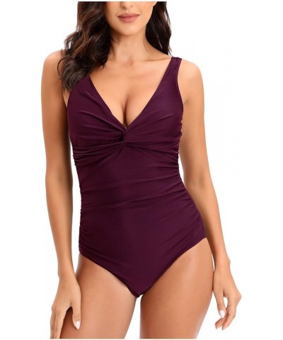 One Piece Swimsuit Women Modest Deep V Neck Bathing Suit One Shoulder Bathwear Leopard Print Swimwear 3-wine $5.19 Swimsuits