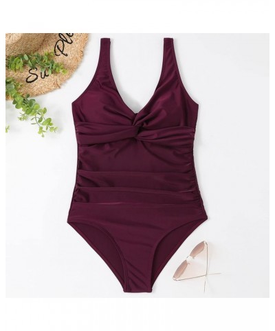 One Piece Swimsuit Women Modest Deep V Neck Bathing Suit One Shoulder Bathwear Leopard Print Swimwear 3-wine $5.19 Swimsuits