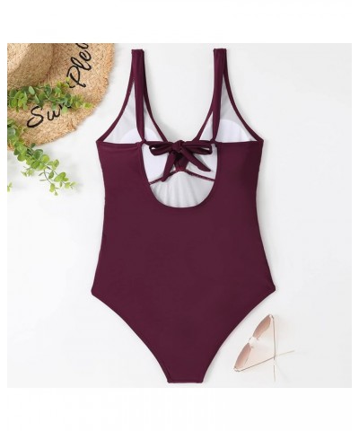 One Piece Swimsuit Women Modest Deep V Neck Bathing Suit One Shoulder Bathwear Leopard Print Swimwear 3-wine $5.19 Swimsuits