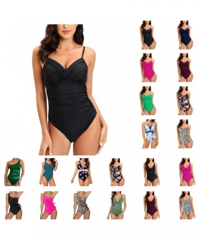 One Piece Swimsuit Women Modest Deep V Neck Bathing Suit One Shoulder Bathwear Leopard Print Swimwear 3-wine $5.19 Swimsuits