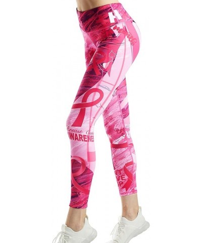 Women Leggings Breast Cancer Awareness Yoga Pants Pink Ribbon Tights with Side Pockets Rosa $12.47 Leggings