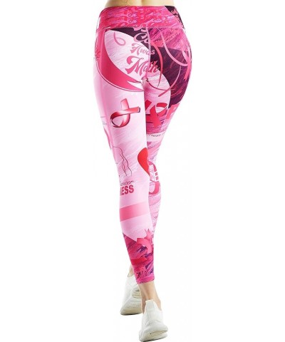 Women Leggings Breast Cancer Awareness Yoga Pants Pink Ribbon Tights with Side Pockets Rosa $12.47 Leggings