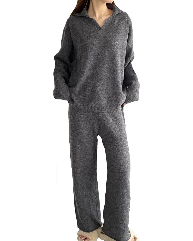 Women Knitted Outfits Sweatsuit Sets 2 Piece with Sweater Tops and Wide Leg Sweater pants Standard Grey $24.76 Activewear