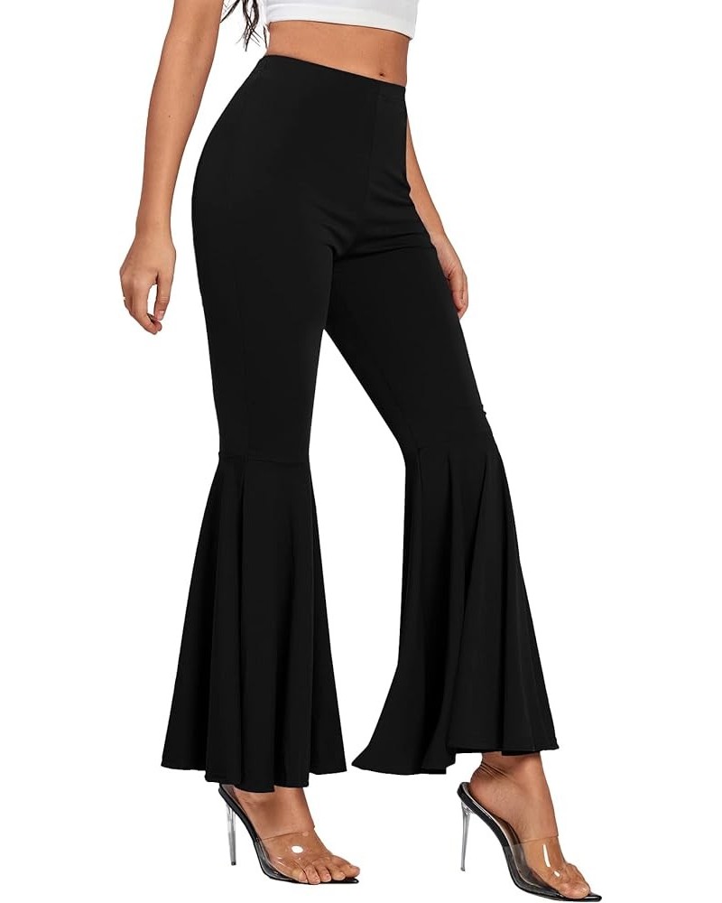 Women's Casual High Waist Ruffle Flare Pants Wide Leg Solid Stretchy Bell Bottom Solid Black $21.00 Pants