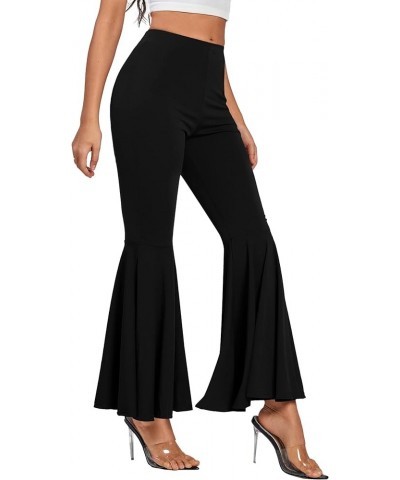 Women's Casual High Waist Ruffle Flare Pants Wide Leg Solid Stretchy Bell Bottom Solid Black $21.00 Pants