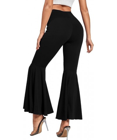 Women's Casual High Waist Ruffle Flare Pants Wide Leg Solid Stretchy Bell Bottom Solid Black $21.00 Pants