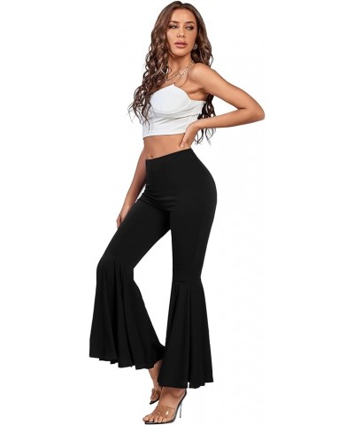 Women's Casual High Waist Ruffle Flare Pants Wide Leg Solid Stretchy Bell Bottom Solid Black $21.00 Pants