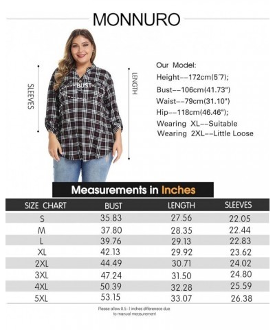 Womens Plaid Shirts Henley V Neck Casual Loose Long Sleeve Tunic Tops T-Shirt Blouses Bb Black $11.25 Tops