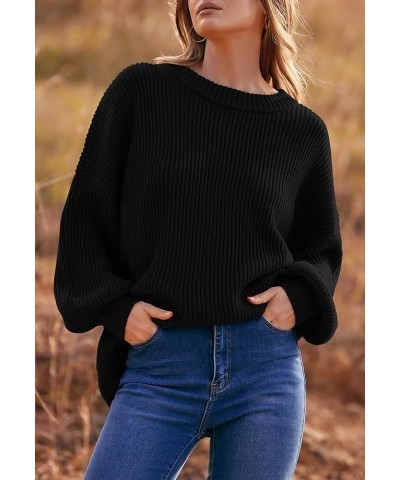 Womens Sweaters Spring 2024 Oversized Chunky Knitted Pullover Sweater Casual Long Sleeve Crewneck Cute Sweaters Black $26.31 ...