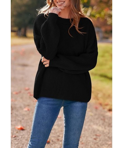 Womens Sweaters Spring 2024 Oversized Chunky Knitted Pullover Sweater Casual Long Sleeve Crewneck Cute Sweaters Black $26.31 ...