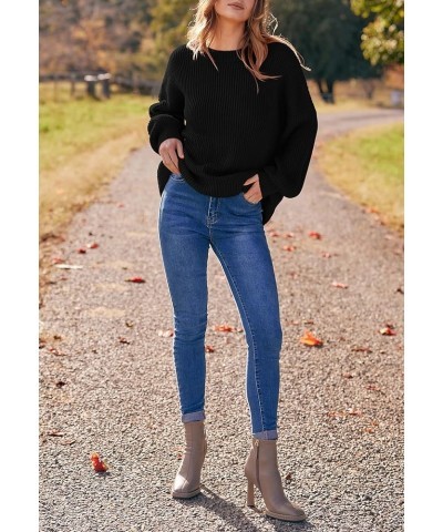 Womens Sweaters Spring 2024 Oversized Chunky Knitted Pullover Sweater Casual Long Sleeve Crewneck Cute Sweaters Black $26.31 ...