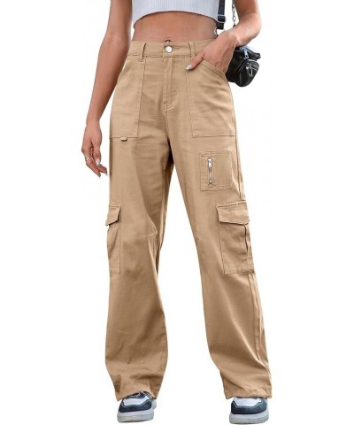 Cargo Pants Women High Waist Wide Leg Casual Pants with 7 Pockets Stretchy Drawstring Baggy Y2K Trousers Khaki $25.59 Pants