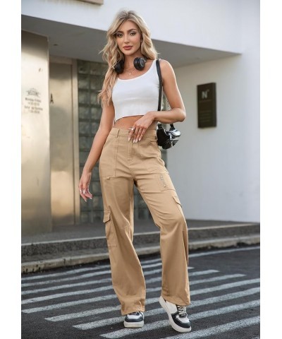 Cargo Pants Women High Waist Wide Leg Casual Pants with 7 Pockets Stretchy Drawstring Baggy Y2K Trousers Khaki $25.59 Pants