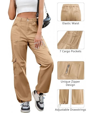 Cargo Pants Women High Waist Wide Leg Casual Pants with 7 Pockets Stretchy Drawstring Baggy Y2K Trousers Khaki $25.59 Pants