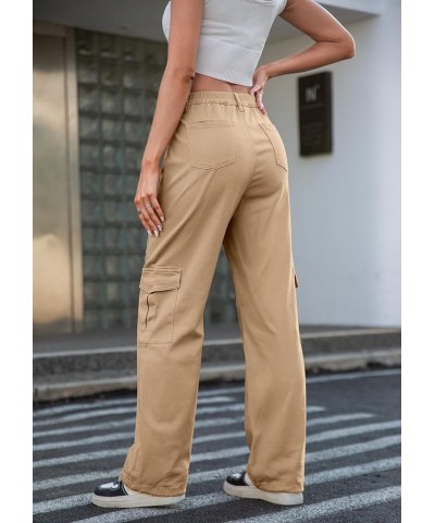 Cargo Pants Women High Waist Wide Leg Casual Pants with 7 Pockets Stretchy Drawstring Baggy Y2K Trousers Khaki $25.59 Pants