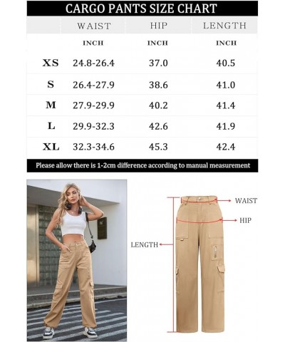 Cargo Pants Women High Waist Wide Leg Casual Pants with 7 Pockets Stretchy Drawstring Baggy Y2K Trousers Khaki $25.59 Pants