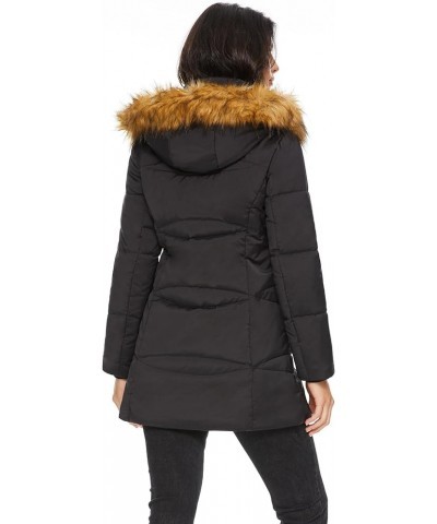 Women’s Insulated Jacket with Removable Hood Faux Fur Zip up Winter Coat Mid-length Black $48.30 Jackets