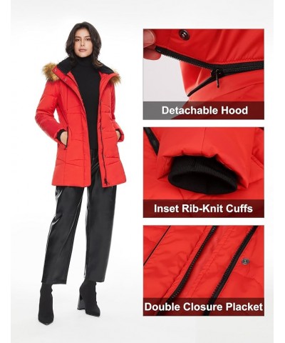 Women’s Insulated Jacket with Removable Hood Faux Fur Zip up Winter Coat Mid-length Black $48.30 Jackets