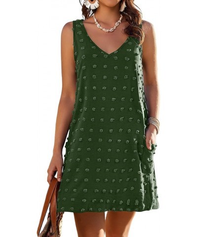 Women Beach Coverups Swiss Polka Dot Bathing Suit Cover Up Sleeveless V Neck Dress with 2 Pockets Army Green $13.95 Swimsuits