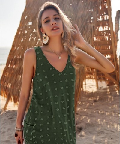 Women Beach Coverups Swiss Polka Dot Bathing Suit Cover Up Sleeveless V Neck Dress with 2 Pockets Army Green $13.95 Swimsuits