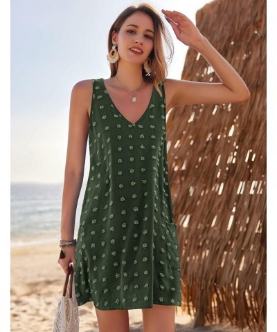 Women Beach Coverups Swiss Polka Dot Bathing Suit Cover Up Sleeveless V Neck Dress with 2 Pockets Army Green $13.95 Swimsuits