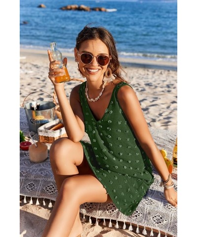 Women Beach Coverups Swiss Polka Dot Bathing Suit Cover Up Sleeveless V Neck Dress with 2 Pockets Army Green $13.95 Swimsuits