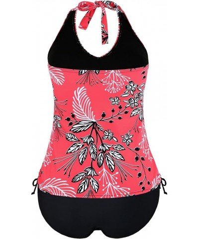 Two Piece Tankini Bathing Suits for Women V Neck Halter Tankini Top with Bikini Bottom Tummy Control Swimsuits Red Floral $8....