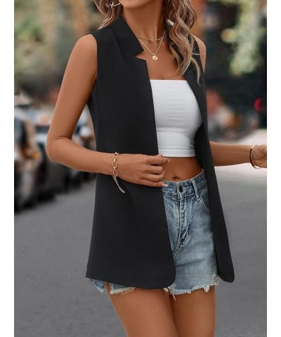 Women's Sleeveless Open Front Blazer Vest Casual Cardigan Jacket Black $20.51 Blazers