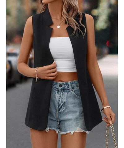 Women's Sleeveless Open Front Blazer Vest Casual Cardigan Jacket Black $20.51 Blazers