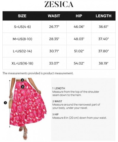 Women's 2024 Summer Plaid Flower Print Elastic High Waist Flowy A Line Maxi Skirt with Pockets Magenta $21.44 Skirts