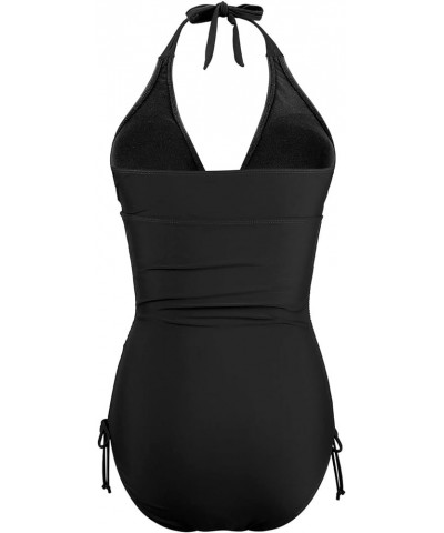 Womens One Piece Swimsuits Tummy Control High Waisted Bathing Suit Sexy V Neck Swimwear Black $14.28 Swimsuits