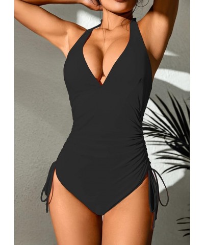 Womens One Piece Swimsuits Tummy Control High Waisted Bathing Suit Sexy V Neck Swimwear Black $14.28 Swimsuits