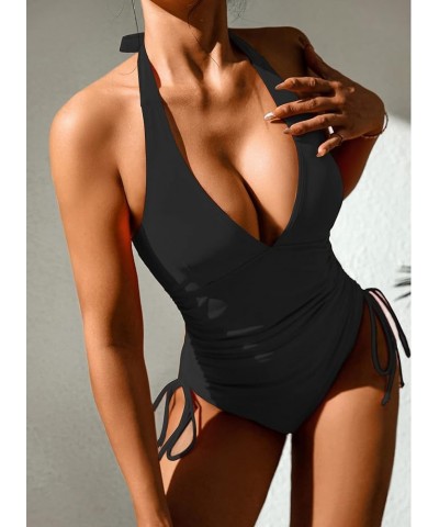 Womens One Piece Swimsuits Tummy Control High Waisted Bathing Suit Sexy V Neck Swimwear Black $14.28 Swimsuits