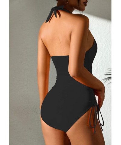 Womens One Piece Swimsuits Tummy Control High Waisted Bathing Suit Sexy V Neck Swimwear Black $14.28 Swimsuits