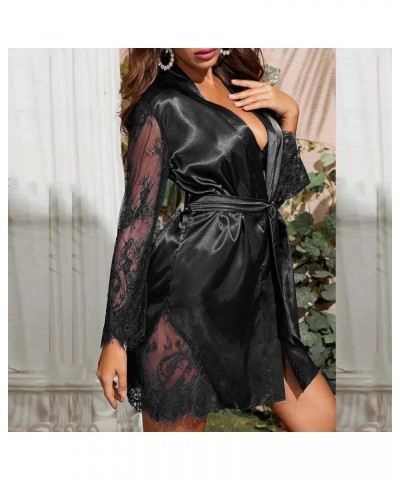 Sexy Nightgowns for Women Cardigan Lace Mesh Nightwear Sexy Lingerie for Women Nightdress Women's Sleepwear~88 Black $7.66 Sl...