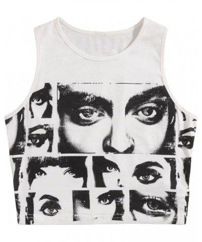 Women's Casual Figure Graphic Print Sleeveless Crop Tank Top White $11.73 Tanks