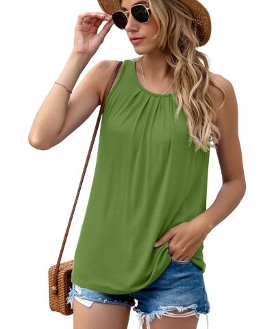 Women's Summer Sleeveless Pleated Back Closure Casual Tank Tops A-15- Grass Green $11.00 Tops