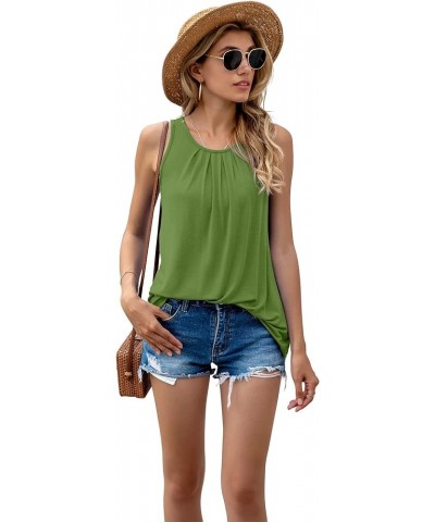 Women's Summer Sleeveless Pleated Back Closure Casual Tank Tops A-15- Grass Green $11.00 Tops