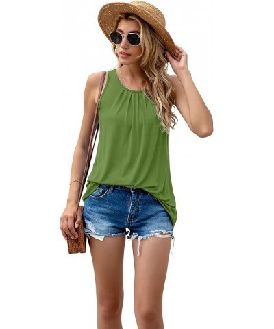 Women's Summer Sleeveless Pleated Back Closure Casual Tank Tops A-15- Grass Green $11.00 Tops