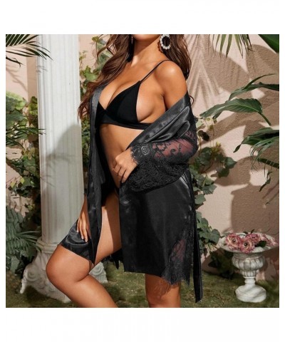 Sexy Nightgowns for Women Cardigan Lace Mesh Nightwear Sexy Lingerie for Women Nightdress Women's Sleepwear~88 Black $7.66 Sl...