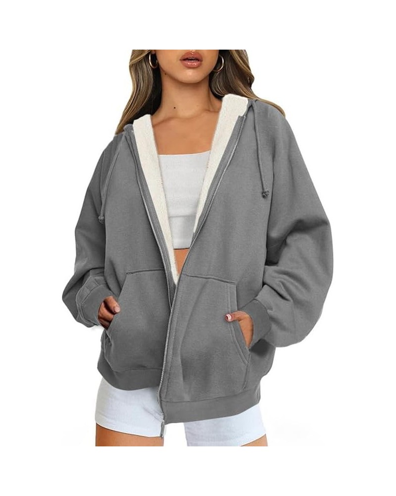 Womens Hoodies Casual Long Sleeve Zip Up Hoodie Fleece Sherpa Jackets for Women Casual Fall Deep Gray $24.74 Hoodies & Sweats...