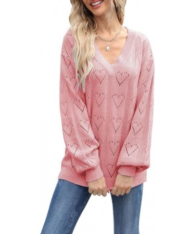 Women's Oversized Batwing Sleeve Crewneck Loose Hollow Knit Pullover Sweaters Tops Hollow Heart-pink $20.34 Sweaters