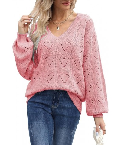 Women's Oversized Batwing Sleeve Crewneck Loose Hollow Knit Pullover Sweaters Tops Hollow Heart-pink $20.34 Sweaters