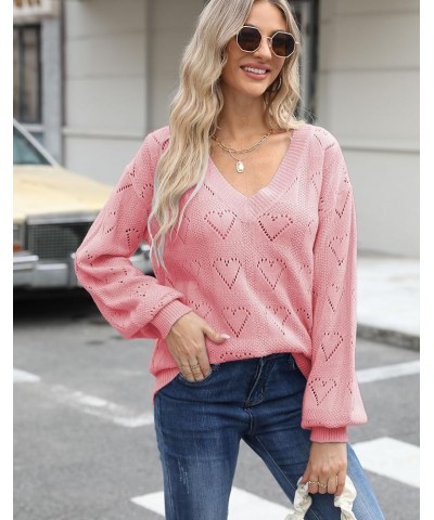 Women's Oversized Batwing Sleeve Crewneck Loose Hollow Knit Pullover Sweaters Tops Hollow Heart-pink $20.34 Sweaters