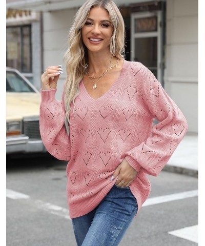 Women's Oversized Batwing Sleeve Crewneck Loose Hollow Knit Pullover Sweaters Tops Hollow Heart-pink $20.34 Sweaters